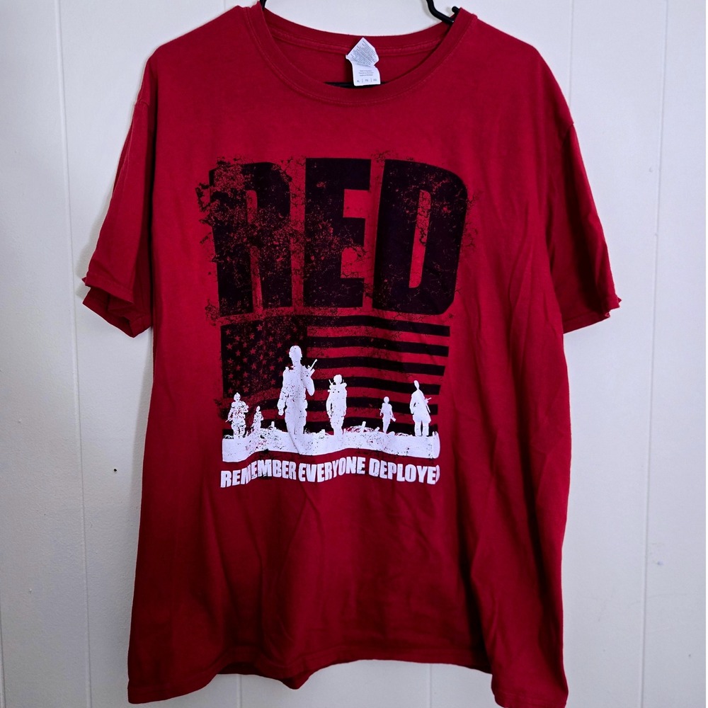 RED Remember Everyone Deployed Military Soldier Graphic T Shirt‎ XL For  Heroes